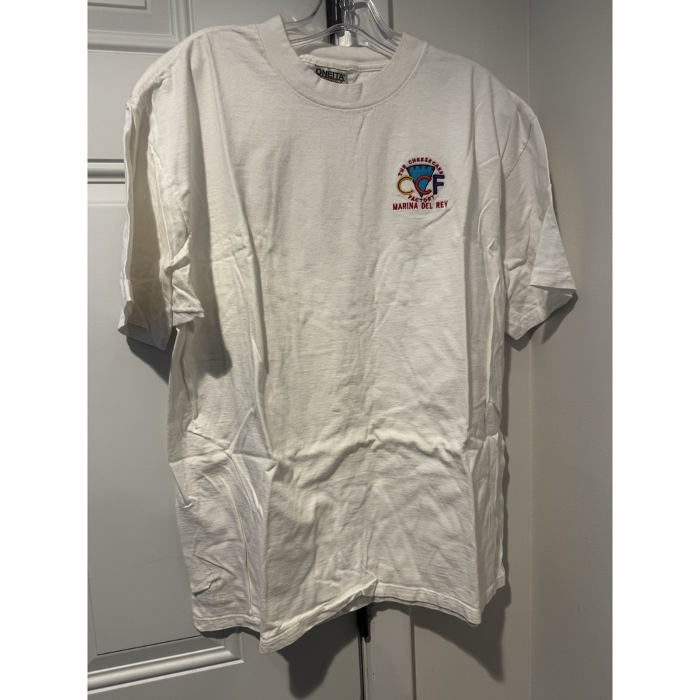 Vintage The Cheesecake Factory Marina Del Rey Shirt White Mens XL SS 90s Oneita